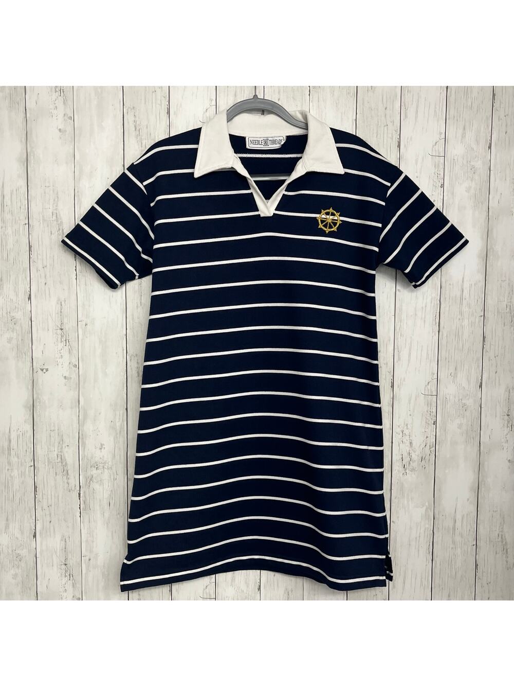 Vintage Needle & Threads Short Sleeve Striped Nautical Boat Money Shirt Dress